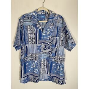 J. Mclaughlin‎ Palm Park Silk Blend Woven Hawaiian Shirt Mens SZ XL Patchwork